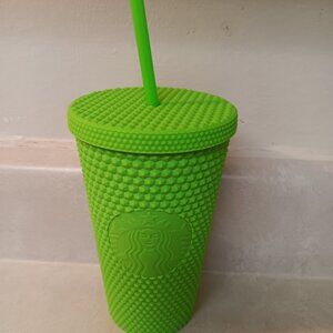 Starbucks Neon Lime Green Studded Soft Touch Cold Cup Tumbler 16 oz